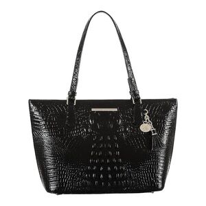 Brahmin Medium Asher Croc Embossed Black Melbourne Leather Satchel Tote Bag